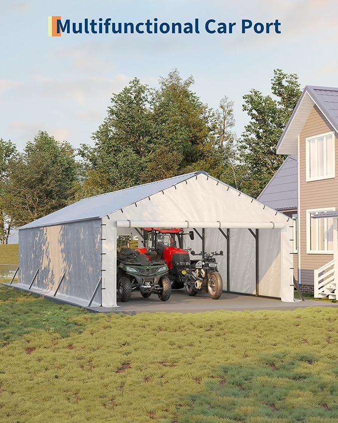 GarveeLife 20'X30'x12' Metal Carport for Multiple Vehicles, Enclosed Car Ports, Vertical Roof Design, for All-Weather, for Full-Size Pickup Trucks, Boats, and Tractors