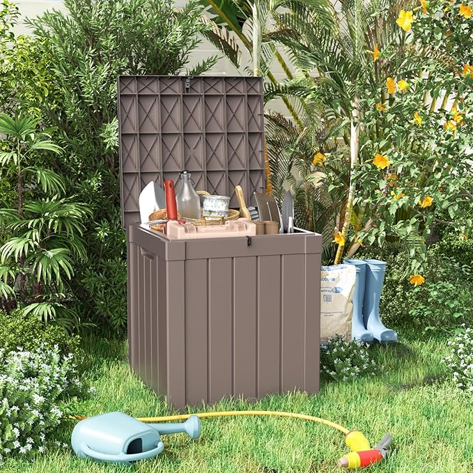 50 Gallon Outdoor Deck Box,Waterproof Resin Outdoor Storage Boxes, Outside Storage Lockable Container for Garden Tools,Indooor Cushions,Accessories (Grey)
