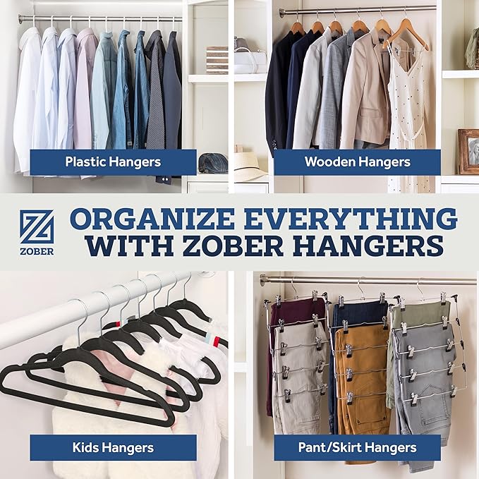 ZOBER White Wooden Hangers - Heavy Duty, Non Slip Wood Hangers for Coats, Jackets, Suits, & Pants - Coat Hangers for Closet W/Bar and Notches 20 Pack