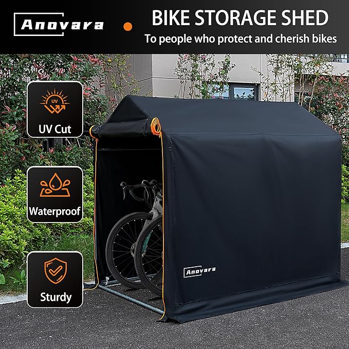 Bike Storage Shed Tent, 4x6FT Outdoor Bicycle Motorcycle Storage Shed with 210D Oxford Fabric PU2000 Waterproof for 2-5 Bikes, Bike Covers Shelter for Garden Tools, Toys (Black, M Size)
