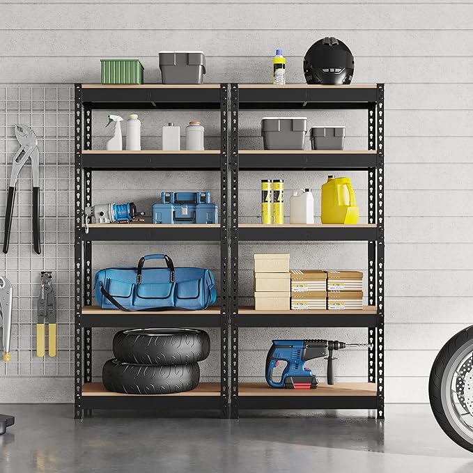 Topeakmart 5-Tier Utility Shelves, Metal Storage Shelves, Adjustable Shelving Units, Boltless Assembly, Garage Shelves Shed Shelving for Warehouse Garage Shed Basement- Black, 27.5 x 12x 60 Inch
