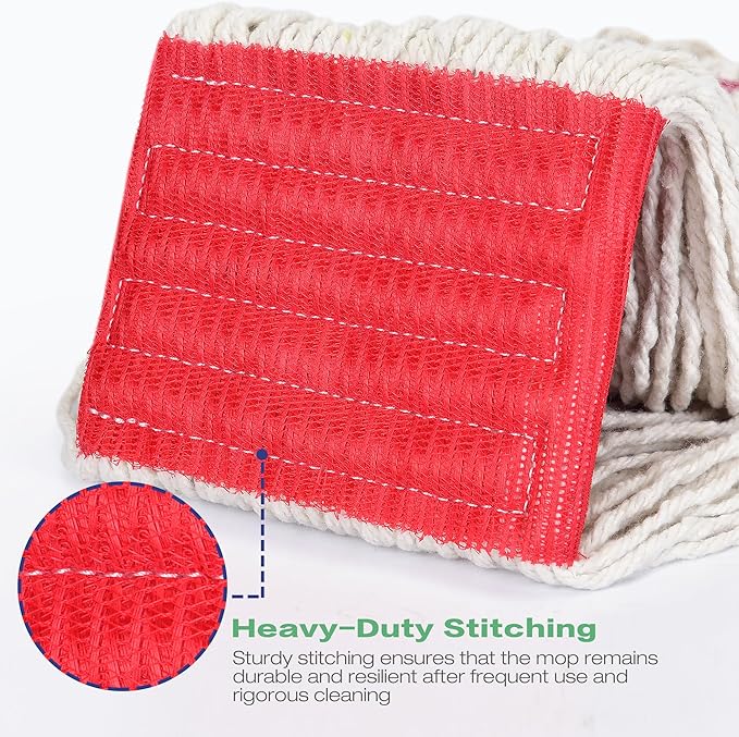 Matthew Cleaning Heavy Duty Mop Head Replacement, 5 Inch Wide Headband, Color Coded Looped End Cotton String Wet Mops for Floor Cleaning, Medium Size 18 oz, 8 Pack