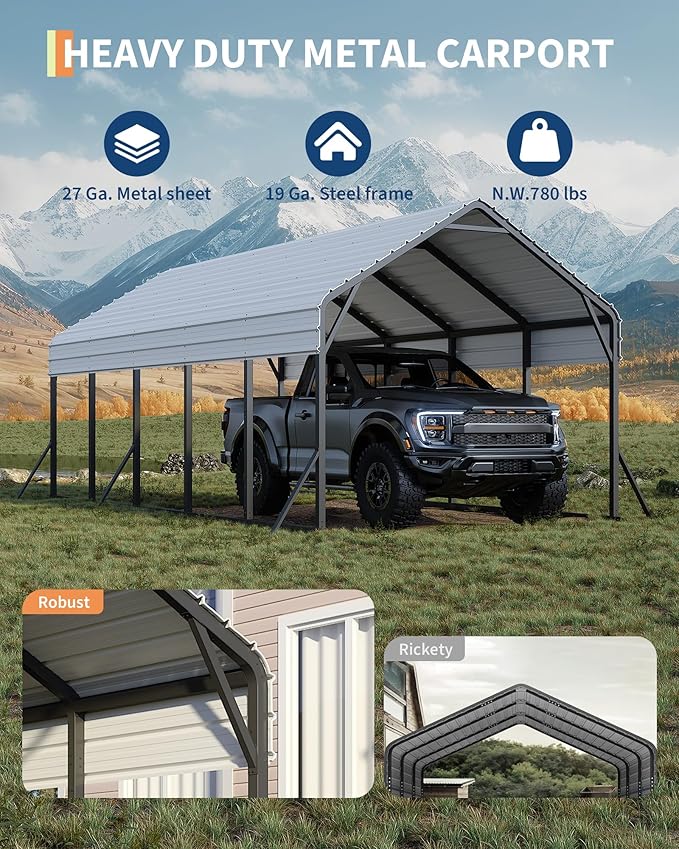 GarveeLife 13x26x11 Ft Oversized Metal Carport, Steel Heavy Duty Car Ports for All-Weather, Tall Carport for Full-Size Pickup Trucks, Boats, and Tractors