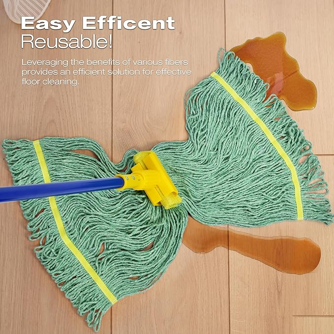 Matthew Cleaning Heavy Duty Mop Head Replacement, 5 Inch Wide Headband, Color Coded Looped End Cotton String Wet Mops for Floor Cleaning, Medium Size 18 oz, 12 Pack