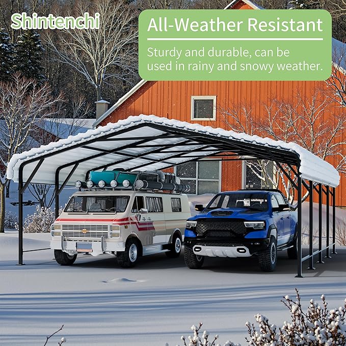 Shintenchi 20x20 FT Metal Carport, Oversized Carport Garage with Enhanced Base, Outdoor Galvanized Car Shelter, Heavy Duty Carports Canopy, for Car, Boats and Tractors, White