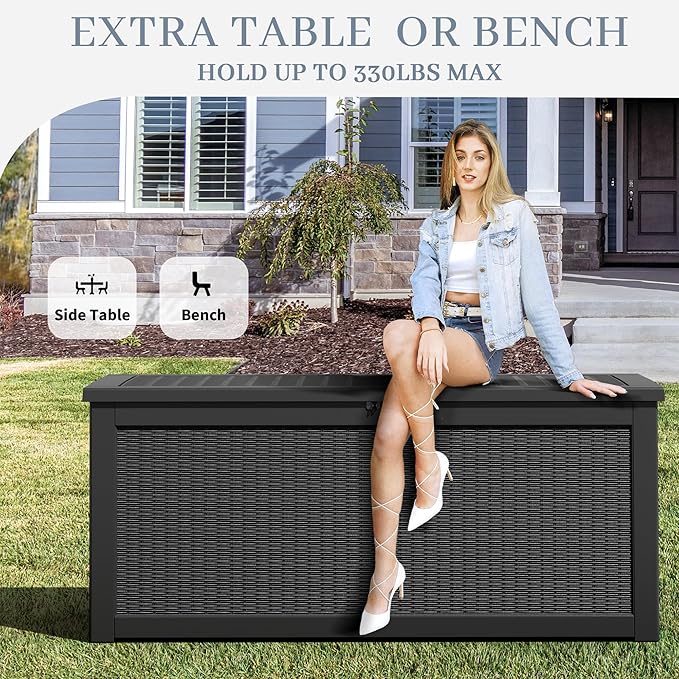 Outdoor Storage Deck Boxes Waterproof, Waterproof and UV Resistant Outdoor Storage Box Lockable Lid for Delivery Box, Indoor, Garden Tools, Pool Supplies, Patio (Black, 260 Gallon)