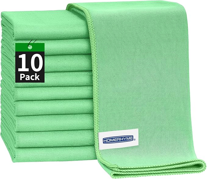 HOMERHYME Microfiber Cleaning Cloth, 10 Pack Glasses Cleaning Cloth, 16" ×14" Window Cleaning Rags, Streak Free Lint Free Polishing Cloths Wipes for Eye Glass Stainless Steel Windshield, Sage Green
