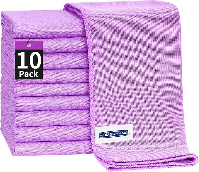 HOMERHYME Microfiber Cleaning Cloth - 10 Pack Glasses Cleaning Cloth, 16" x 14" Window Cleaning Rags, Streak Free Lint Free Polishing Cloths Wipes for Eye Glass, Stainless Steel, Windshield, Purple