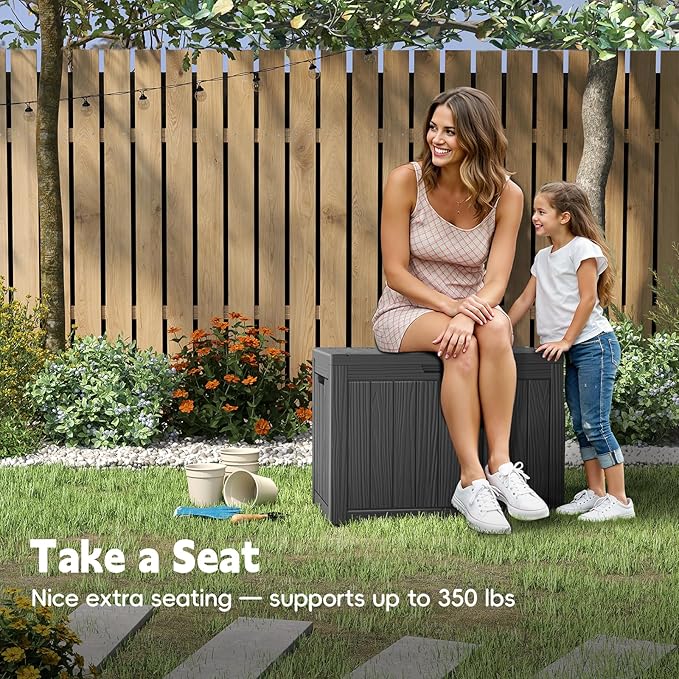 Outdoor Storage Box, 50 Gallon Deck Box Waterproof, Resin Patio Storage Bin for Package Delivery, Patio Furniture Cushion, Garden Tools, Pool Accessories, Weatherproof, Black