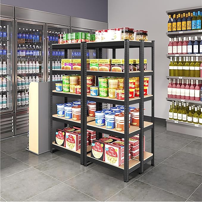 Topeakmart 5-Tier Utility Shelves, Metal Storage Shelves Garage Shelving Unit Adjustable Garage Storage Shelves Storage Racks Heavy Duty Shed Shelving- Black, 35.5 x 12 x 71 Inch