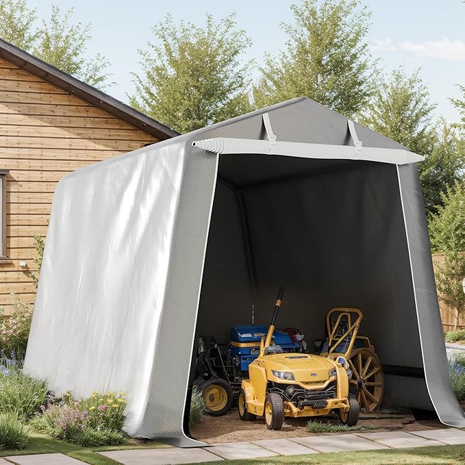 Shintenchi 6x6ft Outdoor Portable Storage Shelter Shed,Storage Shed with Roll-up Zipper Door,Heavy Duty UV Resistant and Waterproof Tarp,Storage Carport for Motorcycle,Bike,Garden Tools