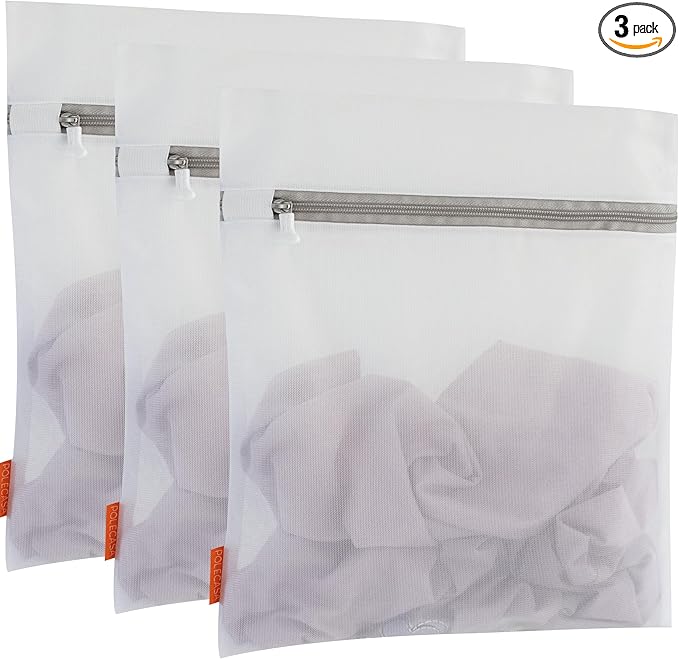 Polecasa 3Pcs 16 x 20 Inches Extra Durable Fine Mesh Laundry Bags with Sturdy Zipper for Delicates (3 Large)