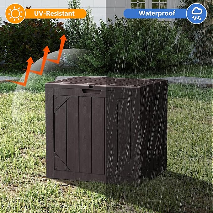 30 Gallon Outdoor Storage Box Waterproof, Lockable Resin Deck Box Large Storage Bin for Patio Furniture Cushion, Garden Tools, Pool Accessories, UV-Resistant Outside Delivery, Brown