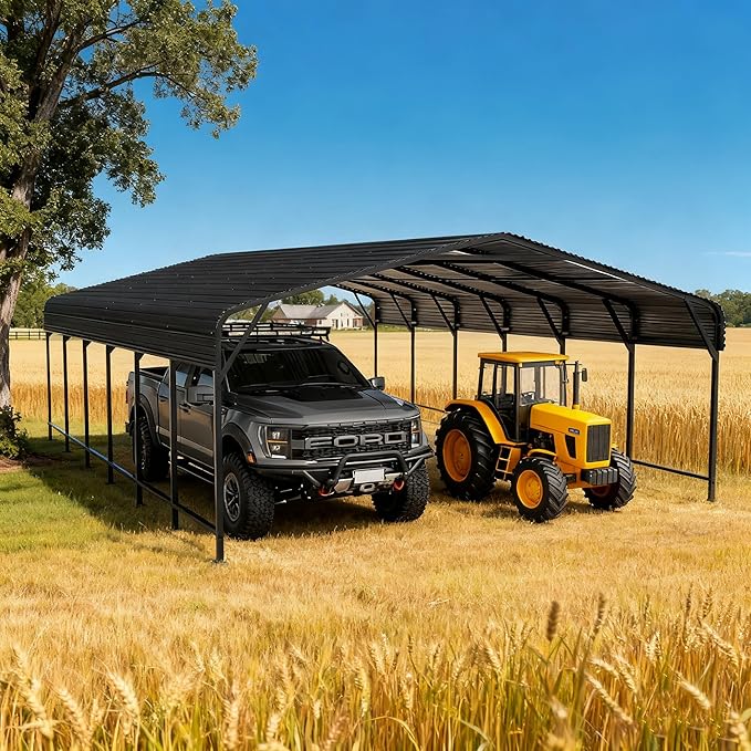20x30 FT Heavy-Duty Metal Carport, Outdoor Galvanized Steel Shelter for Pickup Trucks, Motorcycles,Boats, Cars & Tractors