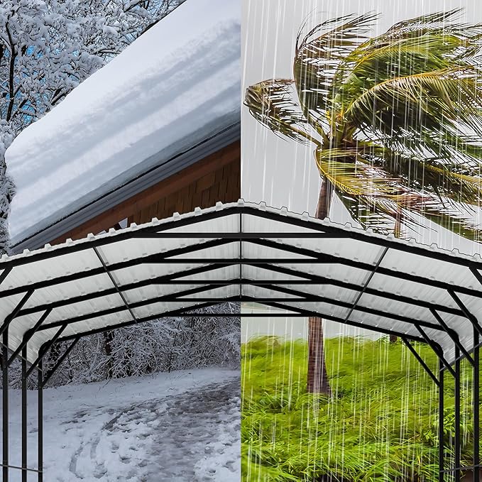 Walsunny Metal Carport 20x20 FT Heavy Duty Carport Canopy with Enhanced Base, Outdoor Car Shelter with Galvanized Steel Roof and Frame Garage for Truck, SUV, Boat