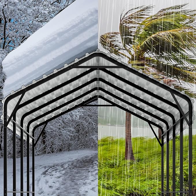 Walsunny Metal Carport 12x20 FT Heavy Duty Carport Canopy with Enhanced Base, Outdoor Car Shelter with Galvanized Steel Roof and Frame Garage for Truck, SUV, Boat, White