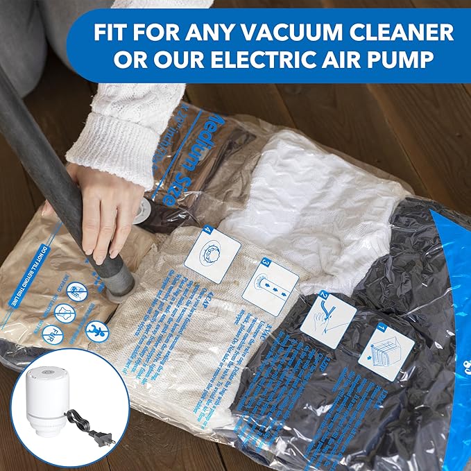 MEIQIHOME Vacuum Storage Bags, Space Saver Sealer Bags,Vacuum seal bags for clothing, Pillows, Comforters, Blankets, Bedding,16 Pack Vacuum Storage Bags with Electric Pump