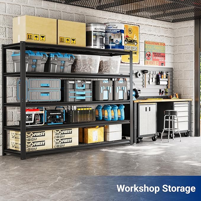 FLEXIMOUNTS 60" W Garage Shelving, 5 Tier Storage Shelves Load 1500LBS, Adjustable Garage Shelving Heavy Duty, Metal Shelves Unit for Basement, Warehouse, 60" W x 72" H x 24" D, Black