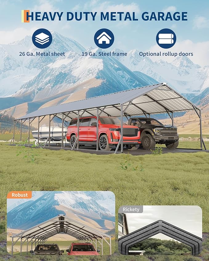 GarveeLife 20'X40'x12' Metal Carport for Multiple Vehicles, Heavy Duty Steel Car Ports, Vertical Roof Design, for All-Weather, for Full-Size Pickup Trucks, Boats, and Tractors