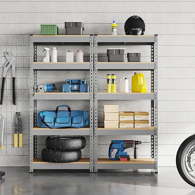 Topeakmart 5-Tier Utility Shelves, Metal Storage Shelves, Adjustable Shelving Units, Boltless Assembly, Garage Shelves Shed Shelving for Warehouse Garage Shed Basement- Light Gray, 27.5 x 12x 60 Inch