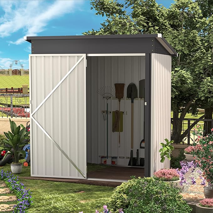 AECOJOY 5' x 3' Shed, Small Metal Sheds & Outdoor Storage Clearance 3x5, Small Metal Shed with Lockable Door, Utility and Tool Storage for Garden, Backyard, Patio, Outside use in White