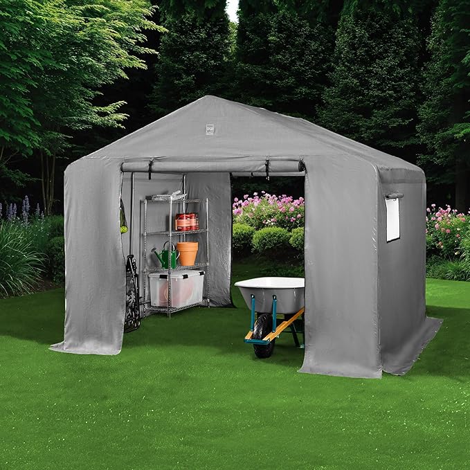 Best Choice Products 10x8ft Outdoor Storage Shed, Carport, Canopy Shelter, Dual Doors & Windows, Metal Frame, Weather-Resistant, Perfect for Storing Motorcycle, Bike, Garden Tools – Gray