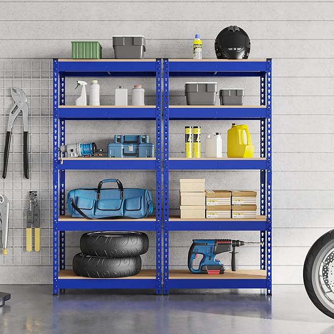 Topeakmart 5-Tier Utility Shelves, Metal Storage Shelves, Adjustable Shelving Units, Boltless Assembly, Garage Shelves Shed Shelving for Warehouse Garage Shed Basement- Blue, 27.5 x 12x 60 Inch