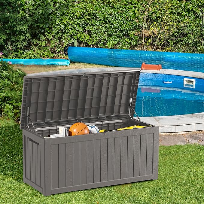 Outdoor Storage Box 270GAL Waterproof Resin Deck Box,UV-Resistant Lockable Delivery Bin for Garden Tools,Large Patio Outside Cushions,Pool Accessories Supplies,Chest,Furniture,Package,Grey