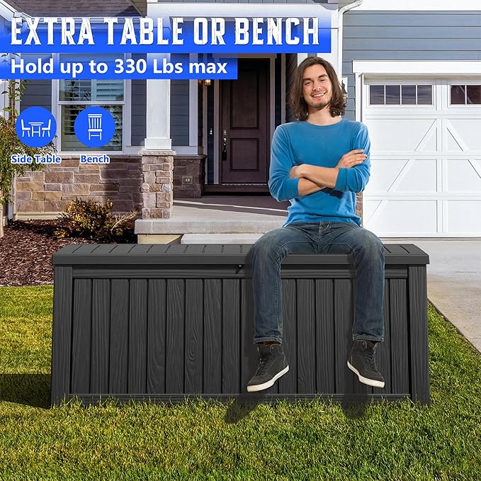 Oudoor Storage Deck Boxes Waterproof, Waterproof and UV Resistant Outdoor Storage Box Lockable Lid for Delivery Box, Indoor, Garden Tools, Pool Supplies, Patio (Black, 220 Gallon)