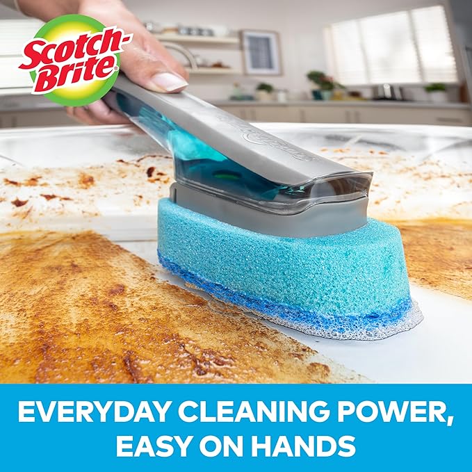 Scotch-Brite Advanced Soap Control Non-Scratch Dishwand Kit, 1 Dish Wand & 5 Sponge Refills, Prevents Leaking, Leak-Free Guarantee, Best for Nonstick Pots and Pans, Glass, Tubs, & Showers