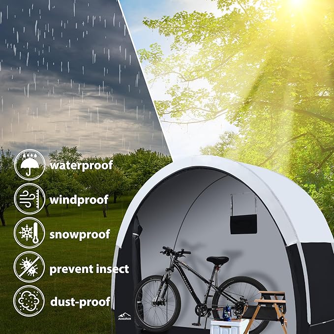 Bike Storage Shed Tent with Rain Fly, Enhanced Waterproof & Sun Protection Outdoor Storage for Bicycle, Motorcycle, Easy Setup Portable Shelter for Garden Tools, Lawn Mower (Large)