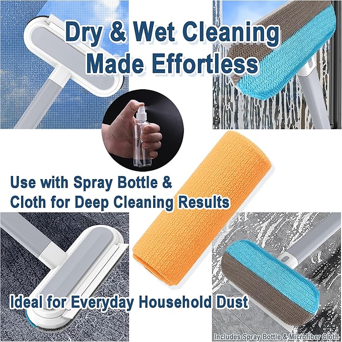 Window Screen Cleaning Brush Kit, Household Wet & Dry Cleaning Tool for Window Screens, Tracks and Frames, Includes Crevice Brush, Corner Brush, Microfiber Cloth and Hooks