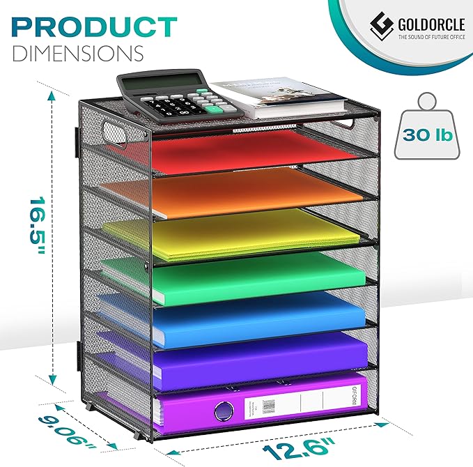 8 Tier Paper Letter Tray Organizer with Handles, Mesh Desk File Holder Storage Organization for Home School Classroom & Office (Black-2Pack)