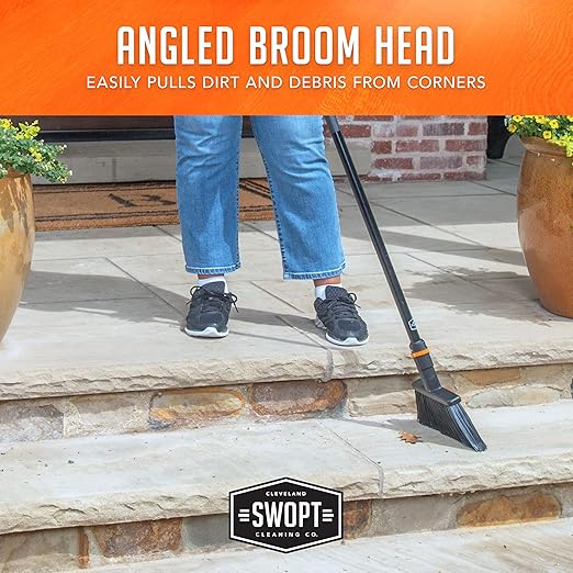 SWOPT Standard Multi-Surface Angle Broom Cleaning Head — Indoor and Outdoor Angled Broom Set — Interchangeable with All SWOPT Cleaning Products for More Efficient Cleaning and Storage
