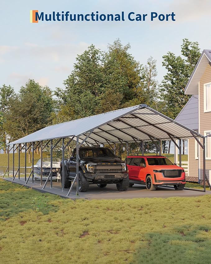 GarveeLife 20'X40'x12' Metal Carport for Multiple Vehicles, Heavy Duty Steel Car Ports, Vertical Roof Design, for All-Weather, for Full-Size Pickup Trucks, Boats, and Tractors
