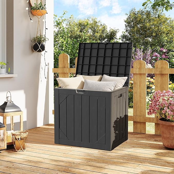 30 Gallon Outdoor Storage Box, Waterproof Resin Deck Box with Lockable Lid Large Storage Bin for Patio Furniture Cushion, Garden Tools, Pool Accessories, UV-Resistant Outside Delivery, Gray