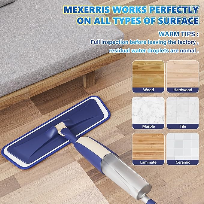 Spray Mops for Hardwood Floor Cleaning - MEXERRIS Wet Mops Dry Dust Mop with 3 Washable Mopping Pads- Flat Mop with Sprayer Home Commercial Mops for Wood Laminate Tile Vinyl Cement Concrete