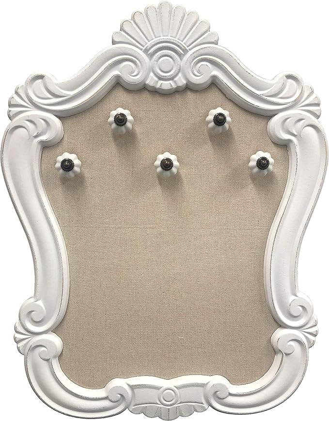 Creative Picture Frames 16" x 20.5" Venice Wall Mounted Jewelry Frame Organizer, Shabby Chic White Decorative Accessory Holder Wall Display
