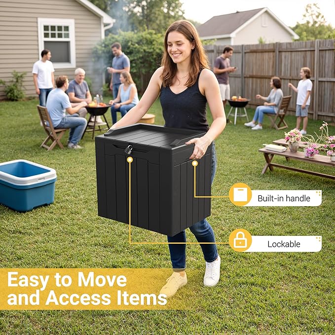 Greesum Outdoor Storage Box 31 Gallon Storage Box with Lid for Patio Furniture, Garden Tools, Pool Supplies, Waterproof and UV Resistant, Lockable, Dark Black