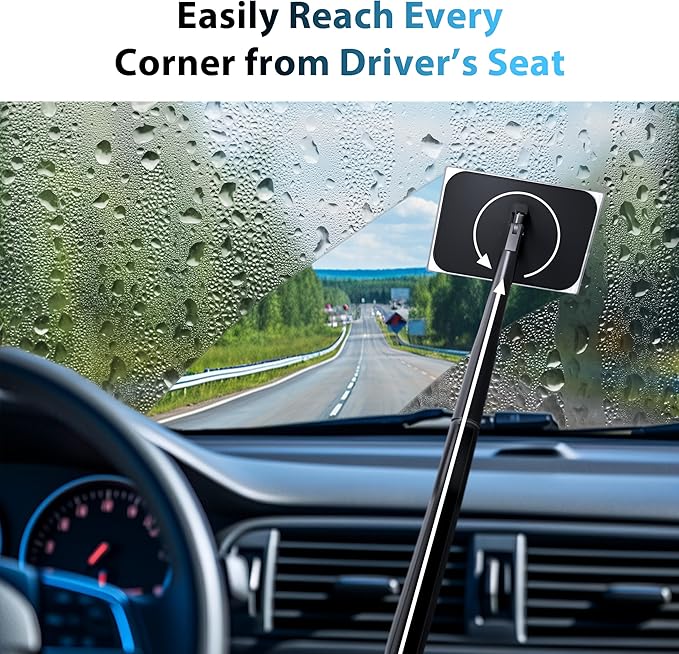 desin Car Windshield Cleaning Tool, Windshield Cleaner with 5 Washable and Reusable Microfiber Pads and Extendable Handle, for Auto Glass Wiper