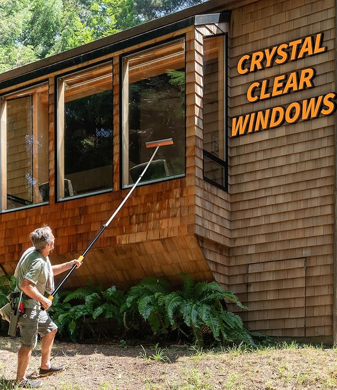 20 Foot Exterior House Cleaning Brush Set with 4-12 ft Extension Pole // Vinyl Siding Brushes with Telescopic Extendable Pole & Window Cleaning Squeegee Tool // The Ultimate Extension Scrub Brush Set