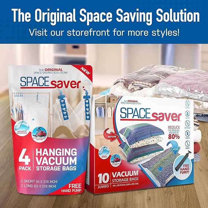 Spacesaver 3 Pack Jumbo Vacuum Storage Bags - 40"x 30 Heavy Duty Blanket Storage Bag with Pump - Space Saver for Clothes, Comforters, and Bedding - Compression Bags to Store Blankets for Travel