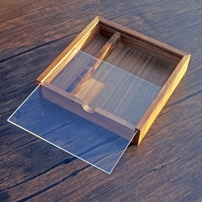 Walnut Wood Keepsake Box with Clear Acrylic Lid, Handmade Storage Box for Jewelry, Photos, Collectibles, Gifts (6.7 x 6.7 x 1.38 Inches)