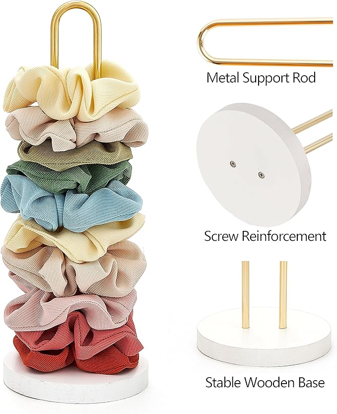 Mkono Macrame Bow Holder Hanging Hair Bow Organizer for Girls Hair Bows and Scrunchies Holder Stand Hair Accessories Organizer Gold White Metal Scrunchies Tower Hair Tie Organizer