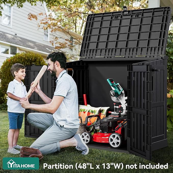 YITAHOME Outdoor Horizontal Storage Shed Without Shelf, Weather-Resistant Resin Tool Shed, Waterproof and Lockable Outdoor Storage Box for Bikes, Trash Cans, Garden Tools, 36 cu ft (Light Gray)