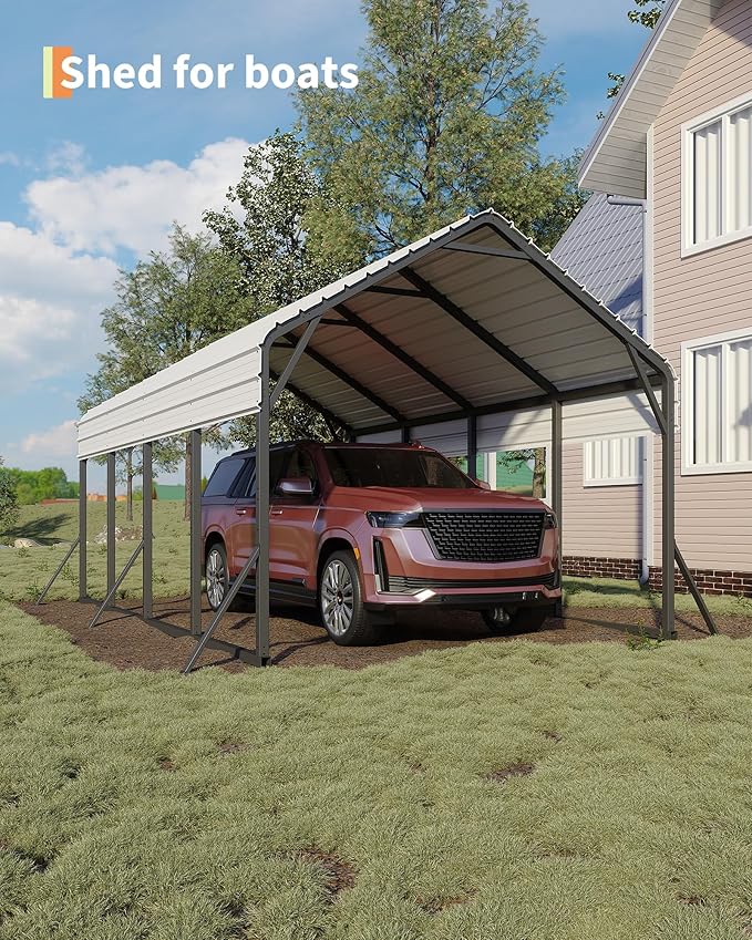Garveelife 13 ft x21 ft x11 ft Oversized Metal Carport, Heavy Duty Metal Car Port for All-Weather, Steel Shed for Bass Boats, Pickup Trucks, and Tractors