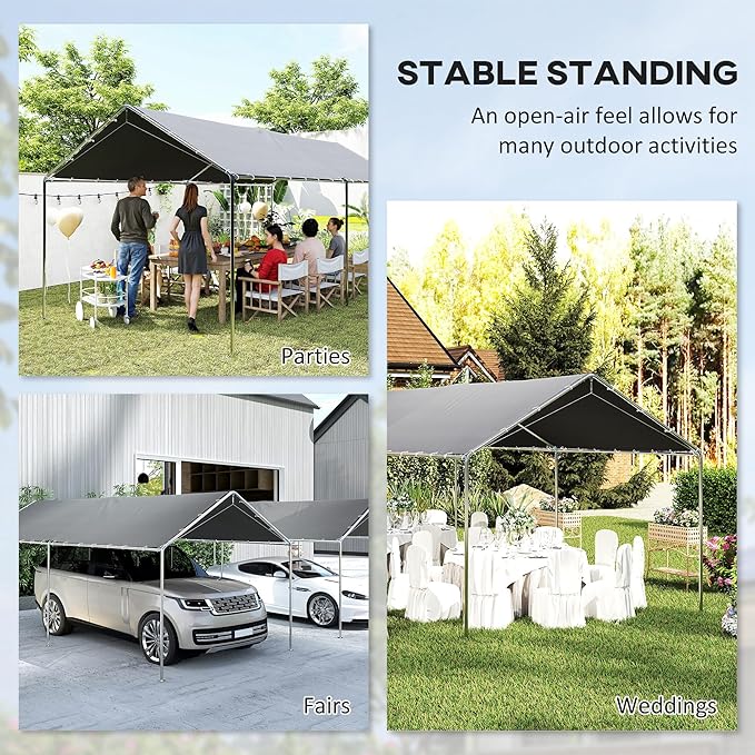 Outsunny 10'x20' Carport Outdoor Heavy Duty Party Tent Galvanized Car Canopy with Included Anchor Kit, 3 Reinforced Steel Cables, Gray