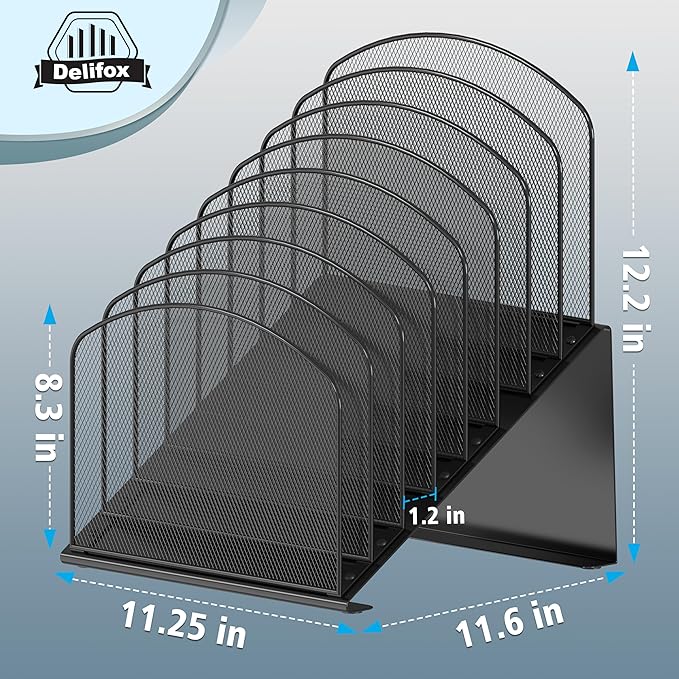 Inclined Desk File Organizer, 8-Section Upright Desk Organizer Standing File Sorter for Office Classroom Desktop Organization