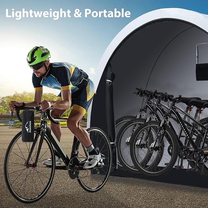 Bike Storage Shed Tent with Rain Fly, Enhanced Waterproof & Sun Protection Outdoor Storage for Bicycle, Motorcycle, Easy Setup Portable Shelter for Garden Tools, Lawn Mower (Large)