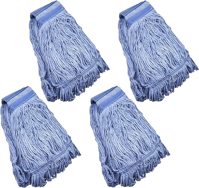 Mop Head Replacement Commercial Heavy Duty String Blue Wet Mop Heads for 3 Typs Commercial Mop Handle(4 pcs,Large,Weight 23oz)